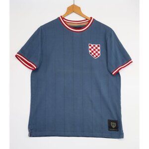 Football Town Mens L Blue Short Sleeve Shirt With Red & White Trim Sporty Casual